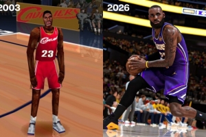 时代变迁！媒体晒詹姆斯2003年vs2026年游戏形象对比图